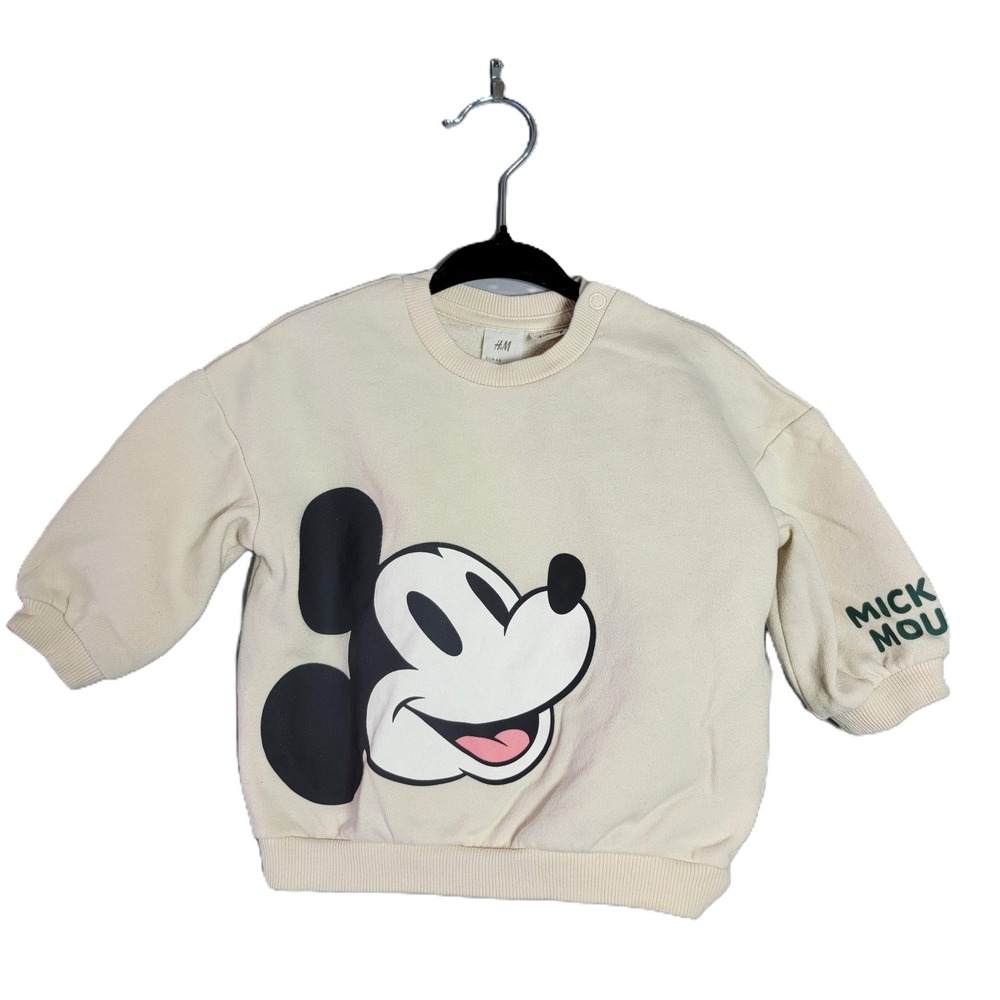 H&M Disney Mickey Mouse Baby Beige Long‎ Sleeve Sweatshirt Size 6M